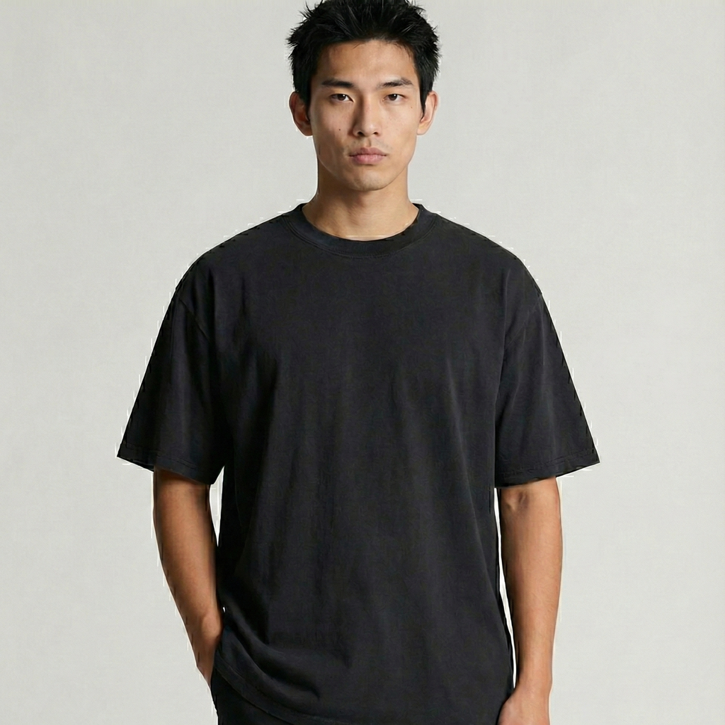 Male model in ack faded tshirt